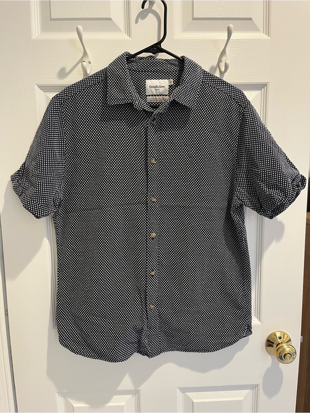 Goodfellow & Co Navy and White Dot Short-Sleeve Button-Down Shirt